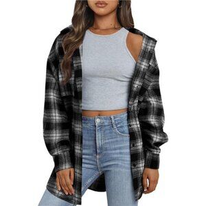 Women's Long Sleeve Flannel Shacket Button-Down Blouse - Plaid Top for Fall